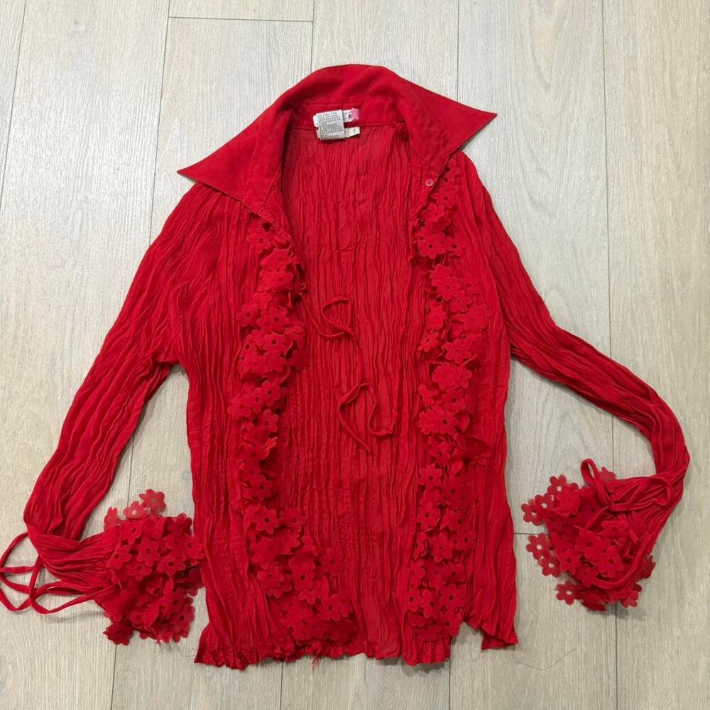 Y2k red sheer blouse